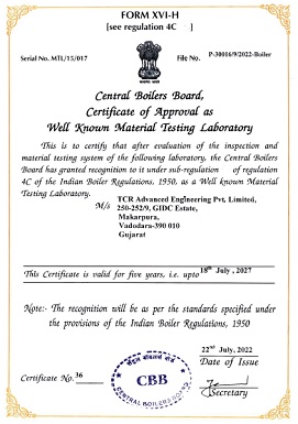 TCR Advanced - IBR Approval for Material Testing
